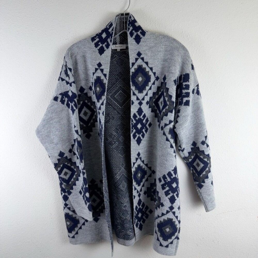 Bartolini Women's Medium Cardigan Open Front Sweater Wool Blend Western Aztec